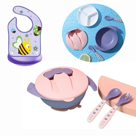 

LNGOOR Pink Baby Bowls with Suction Stay Put Suction Bowl for Toddlers 3 Pack Snack Bowls Set with Toddler Spoons and Forks with Purple Baby Bib