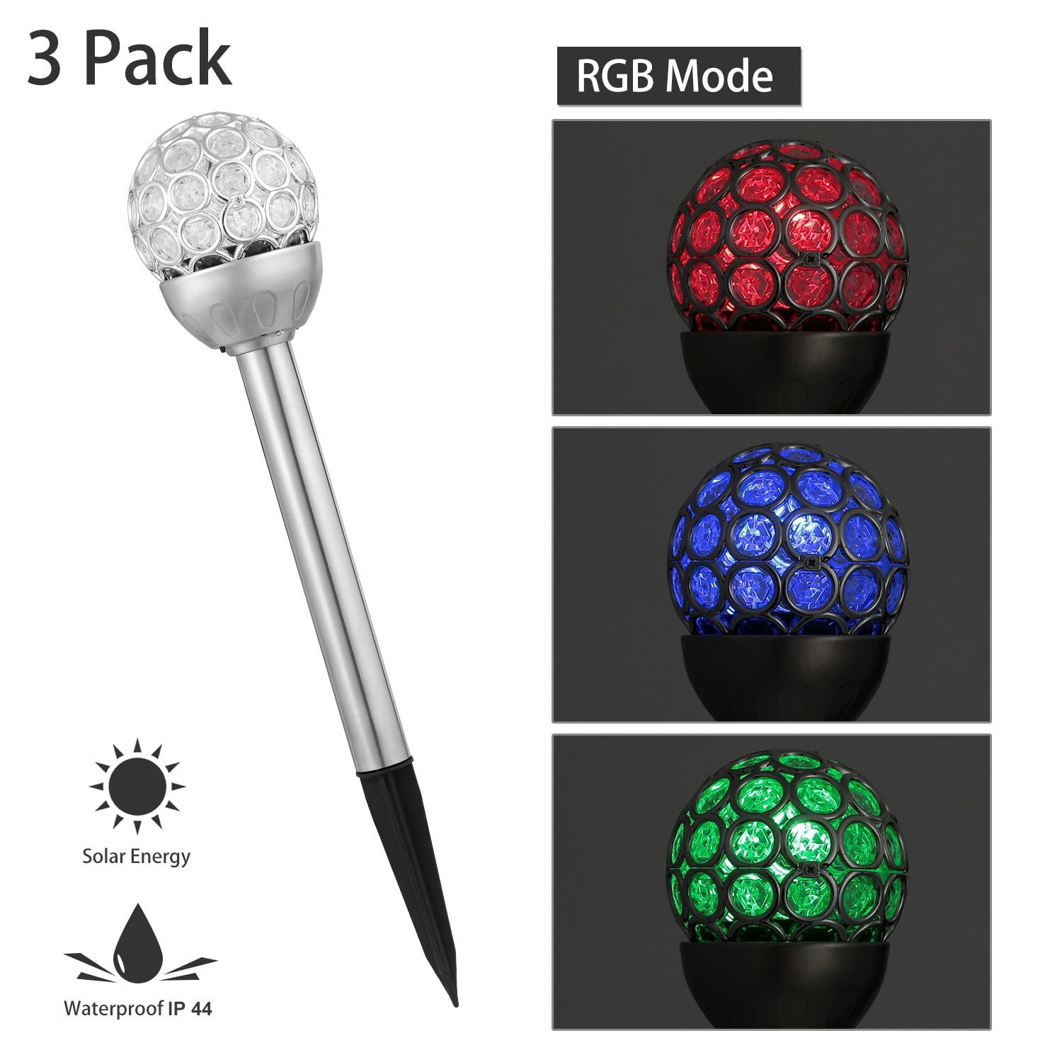 3Pcs Outdoor Solar Lights IP44 Waterproof Ball RGB Light Garden Decor Lamp Landscape Christmas