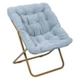 thumbnail image 2 of Emma + Oliver Oversized Faux Fur Folding Saucer Chair for Dorm, Bedroom, Dusty Aqua Faux Fur/Soft Gold Frame, 2 of 13