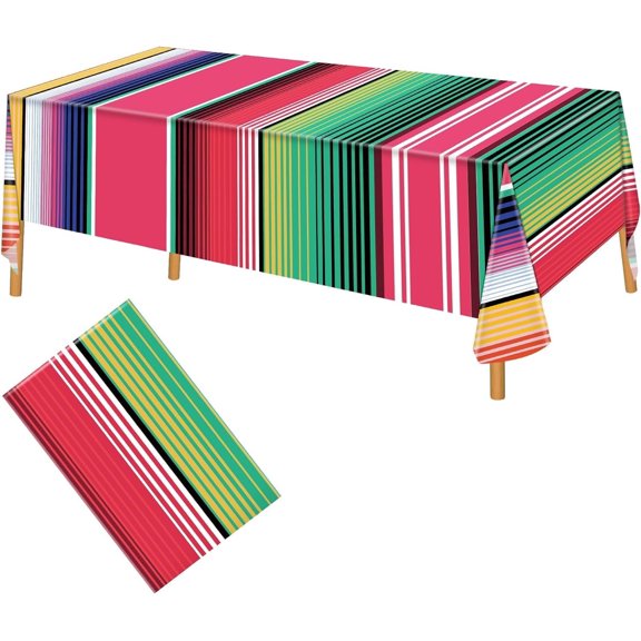 Disposable Plastic Mexican Serape Tablecloths, 3 Pack Striped Party Table Cover 54 x 108 Inch, for Mexican Wedding, Birthday Party, Cinco de Mayo Decorations, Outdoor Indoor, Pool Party, Tribal Theme