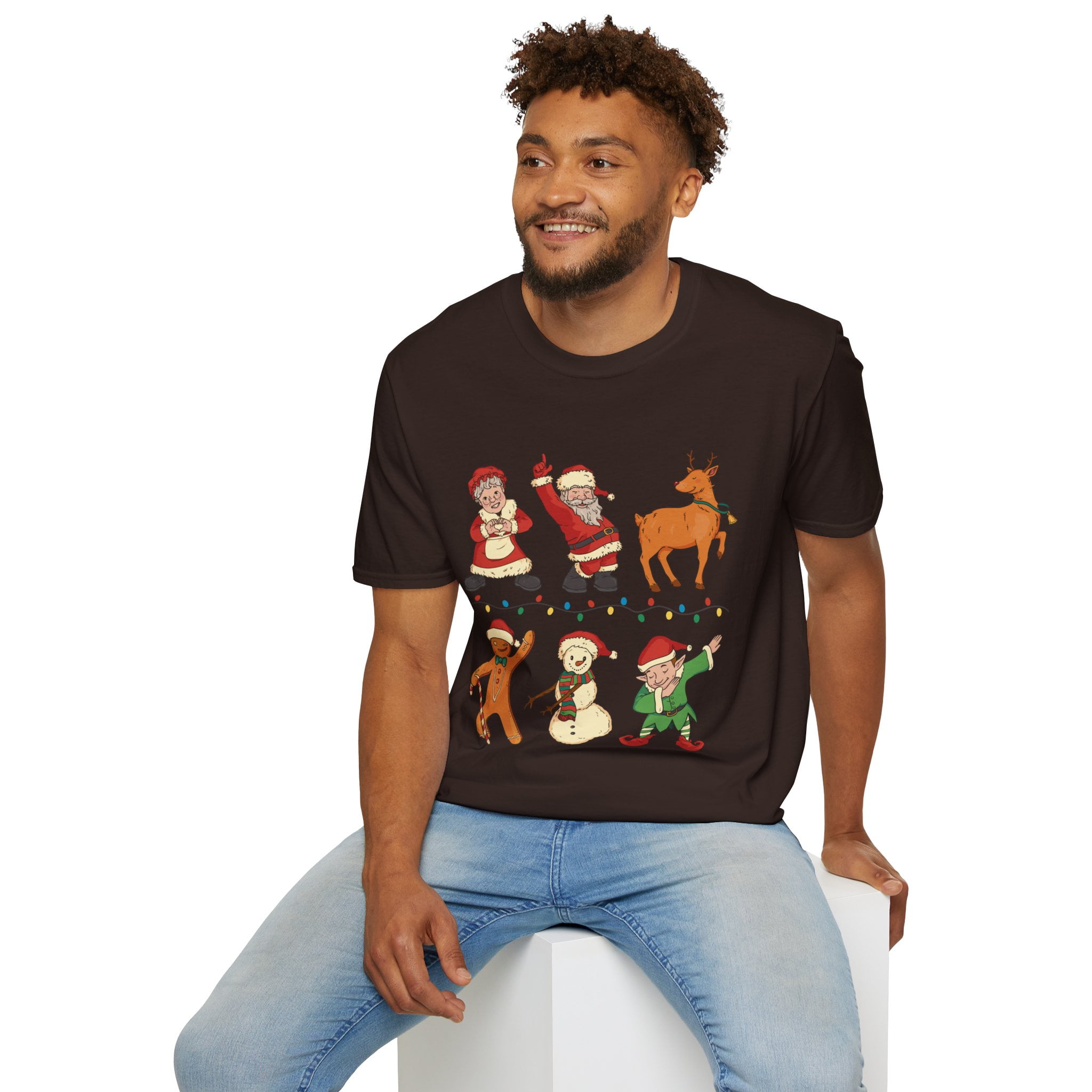 Holiday Dancing Santa Reindeer Snowman Elf Gingerbread Tee