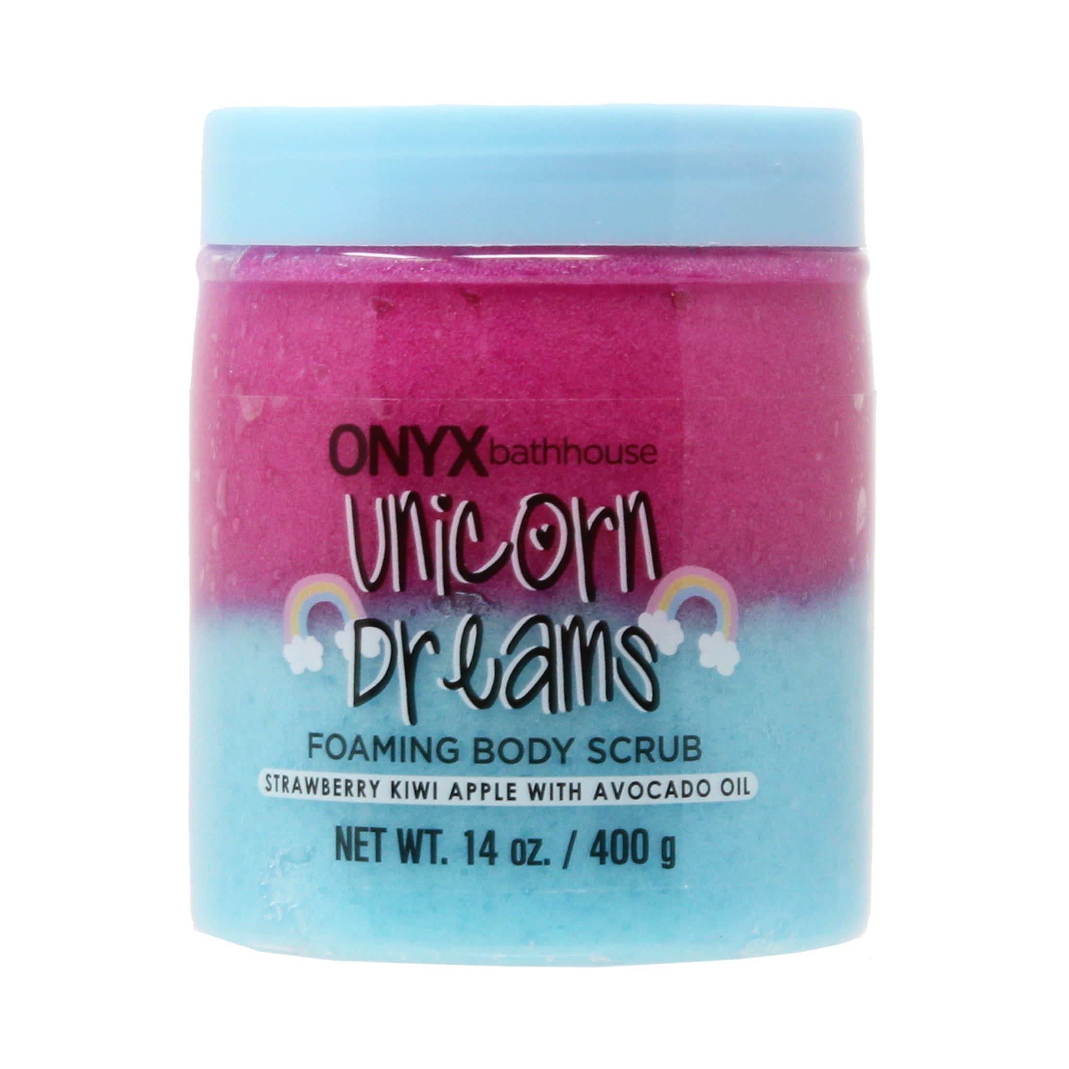Onyx Bathhouse Pink and Blue Foaming Body Scrub, Unicorn Dreams, Exfoliating Scrub, 12 oz