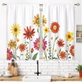 thumbnail image 3 of Red Boho Floral Small Kitchen Curtains Watercolor Flower Window Treatment Plant Bohemian Wildflower Rod Pocket Cafe Short Window Curtains for Bathroom Room Tier Treatment Drapes 27.5x39 inch, 3 of 7