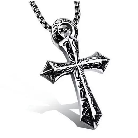 HOOUN Cool Men's Stainless Steel Large Solid Cross Pendant necklace Box chain 4mm 28''