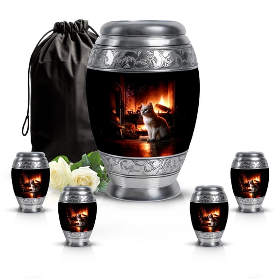 SABURIAL Cat Urn Decorative Funeral For Men And Women - Mini Keepsake Urns - Combo - 10 Inch Large With 3 Inch - Funeral Urn For Adults - Cremation Urns For Male & Female - Large Burial Urn