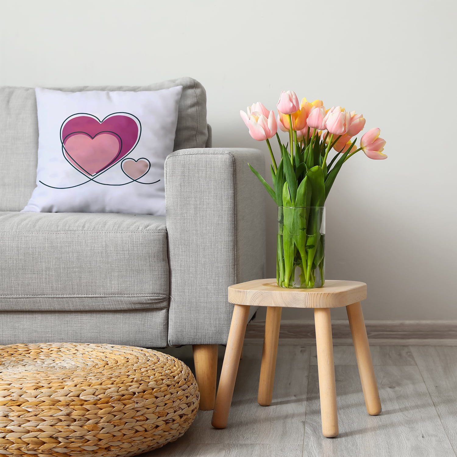26" x 26" Simply Daisy Hearts With Outlines Polyester Accent Pillow, Pink Icing Qty 1