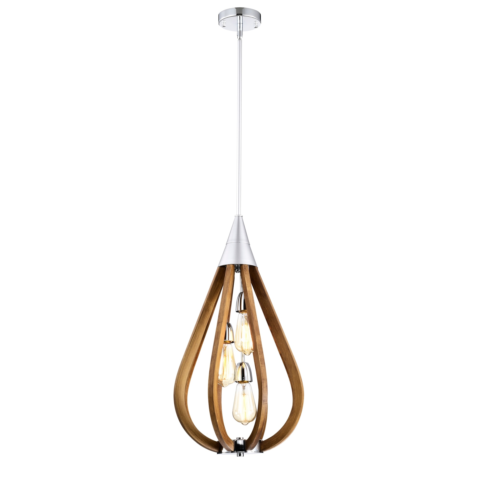 Flann 14 in. 3-Light Indoor Silver and Faux Wood Grain Finish Pendant with Light Kit