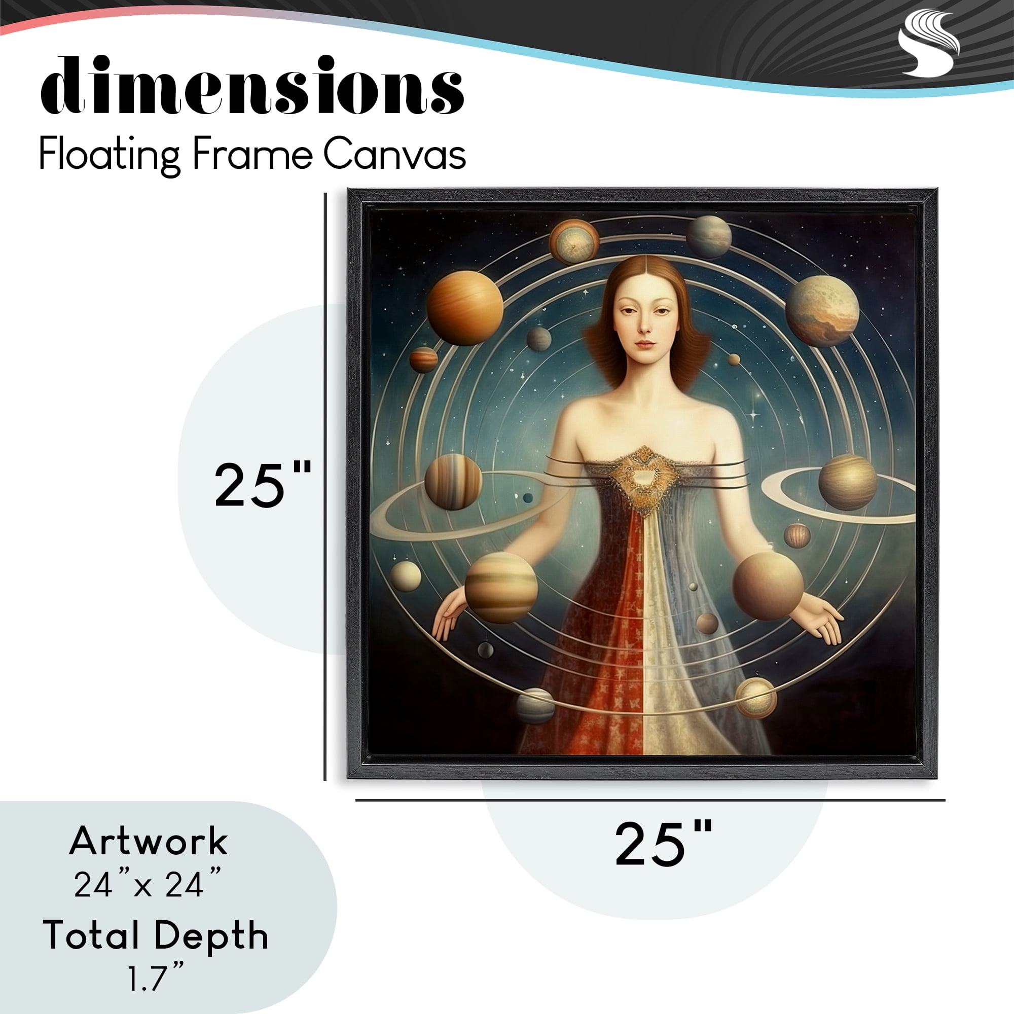 Galactic Orbits Woman Black Framed Floater Canvas Wall Art, design by Sasha