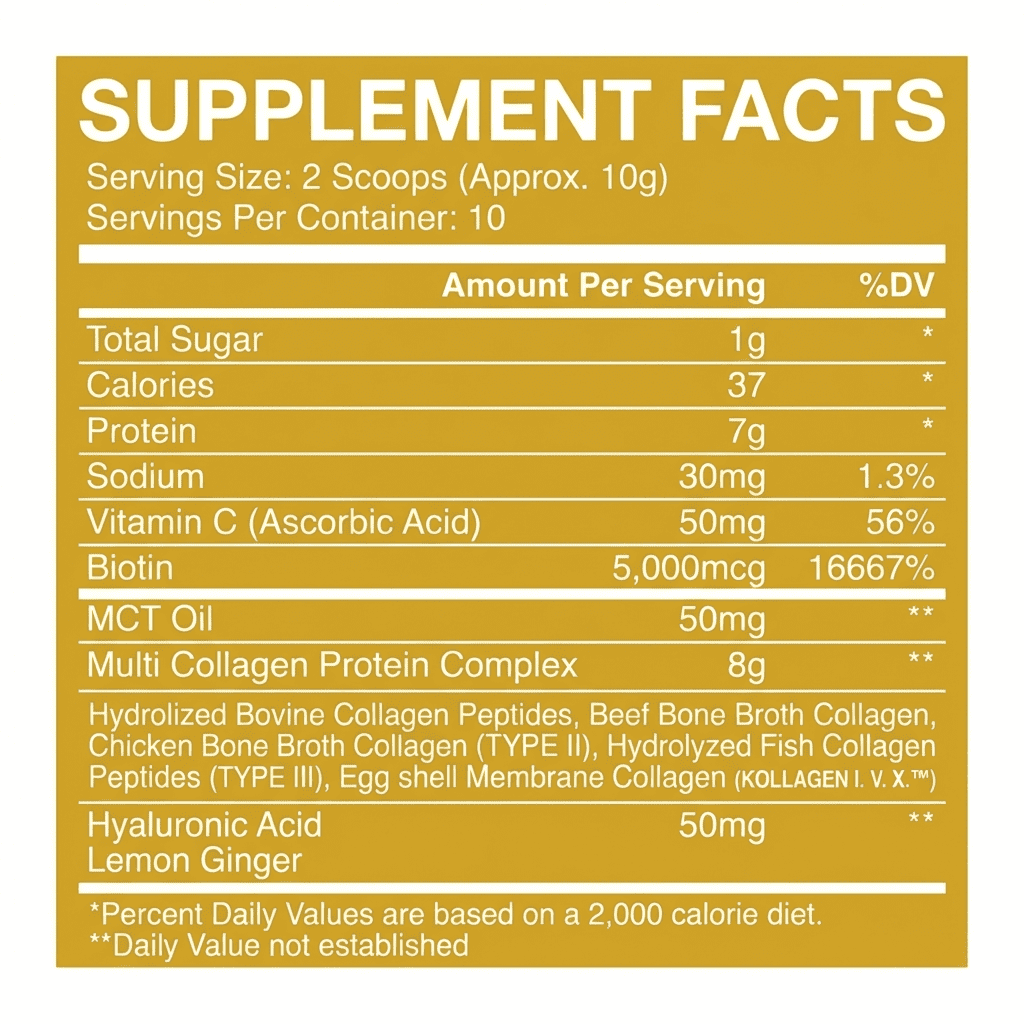 Nutribas Protein Multi Collagen Peptides Powder Whole Body Support Formula With MCT, Vitamin C, Biotin & Hyaluronic Acid, Lemon Unflavored, 9 oz