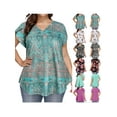 thumbnail image 4 of Gvmfive Women Plus Size Floral Print Short Sleeve Blouse Tunic Casual T-shirt Top, 4 of 5