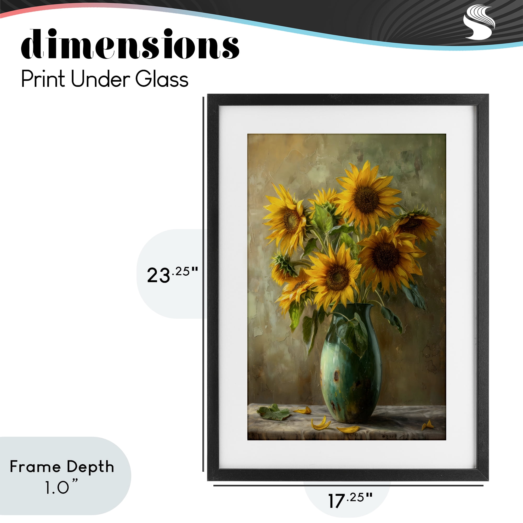 Stupell Industries Moody Sunflower Vase Black Framed Print Under Glass, design by Creative Studio