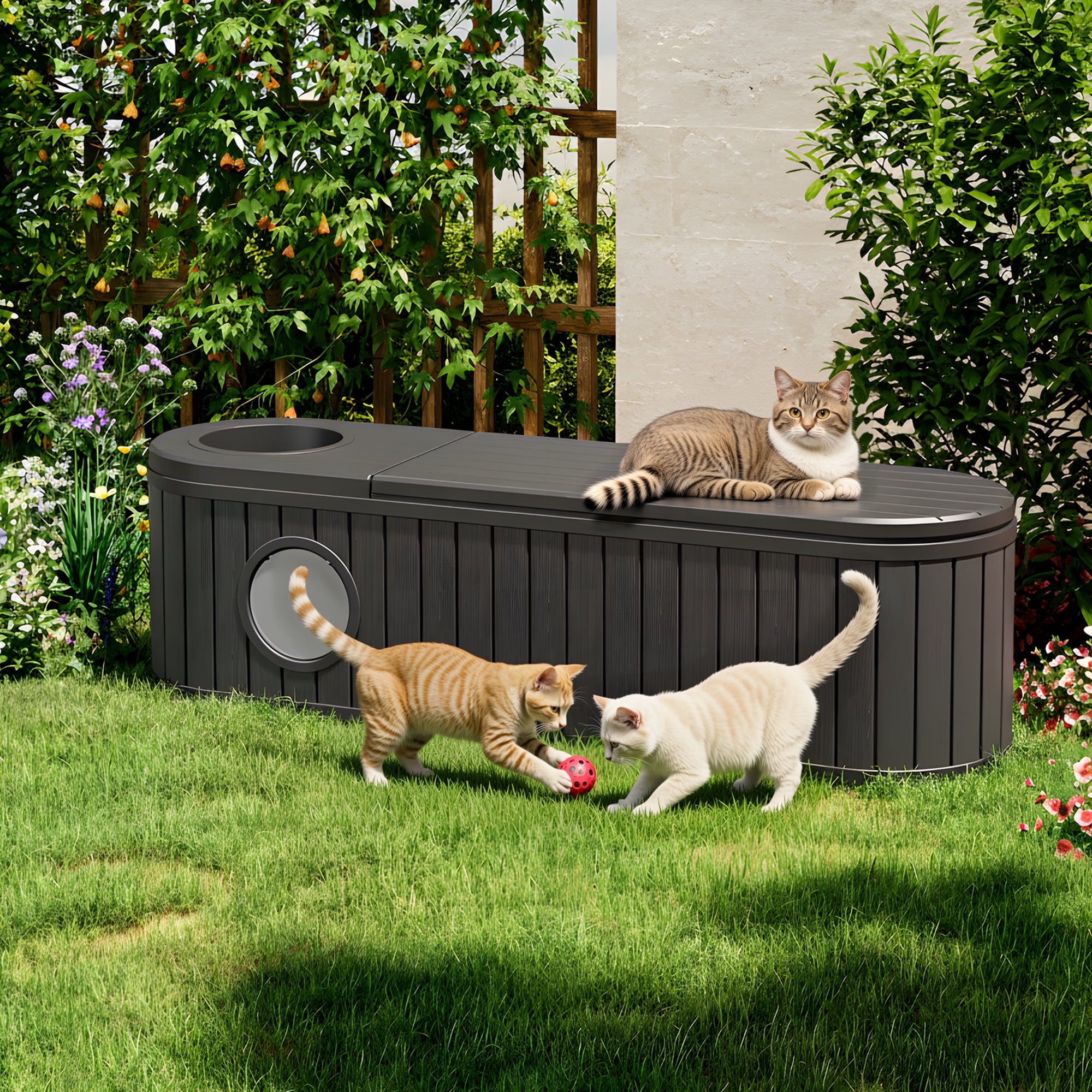 Bifanuo Cat Litter Box Enclosure,Hidden Litter Box Furniture with Round Lift-Up Door, Multi-Functional Cat Cabinet for Living Room and Bedroom,Black
