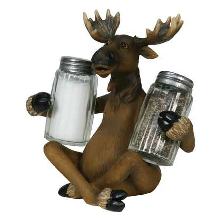 Rivers Edge Products Salt and Pepper Shakers, Bull Moose, Poly Resin and Glass Matching Set