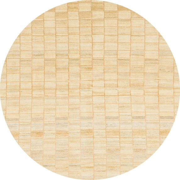 Ahgly Company Machine Washable Indoor Round Abstract Khaki Gold Area Rugs, 8' Round