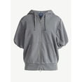 thumbnail image 5 of Scoop Women’s Mineral Washed Zip Hoodie with Short Puff Sleeves, Sizes XS-XXL, 5 of 5
