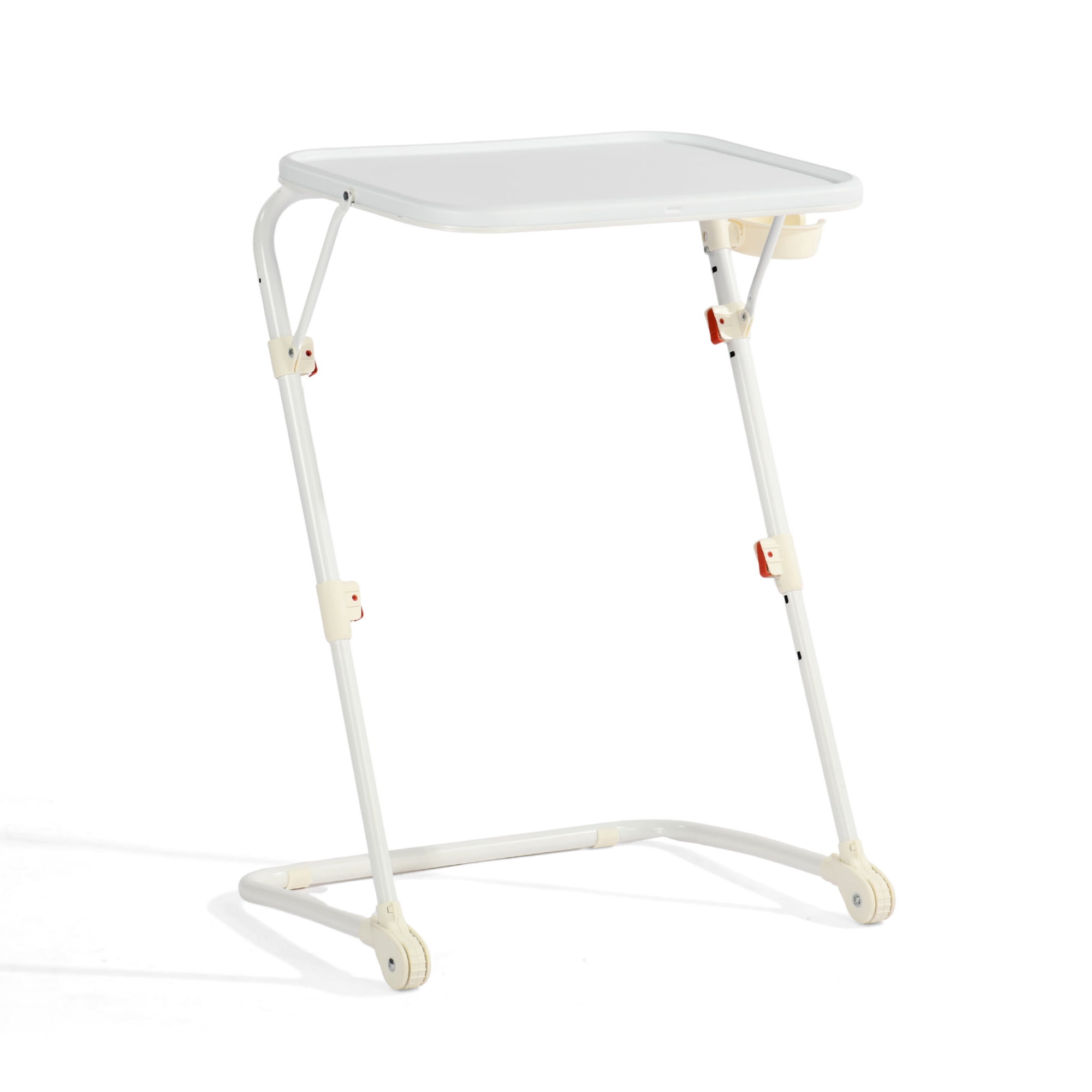 Height Adjustable Folding TV Tray Table with Cup Holder, Lightweight Portable Laptop Bed Table for Eating Working Gaming, White Stand for Couch Bedroom Dorm