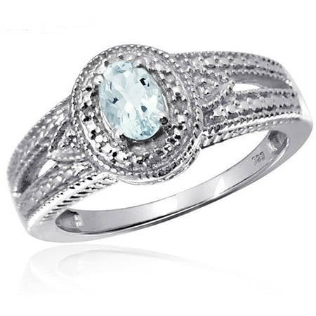 JewelersClub 0.44 Carat T.G.W. Aquamarine Gemstone and Accent White Diamond Women's Ring