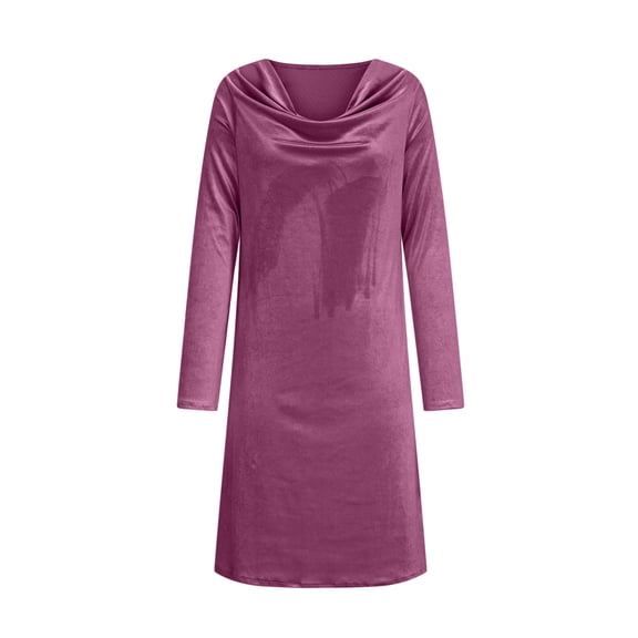 Xdegoge Velvet Dress for Women Long Sleeve Cowl Neck Dress Elegant Mini Formal Dress Cocktail Party Wedding Guest Dresses