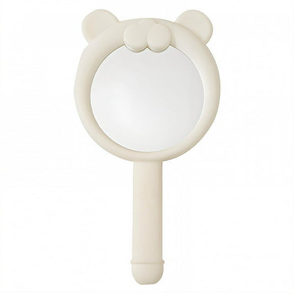 RAGUPEL Hand Mirrors with Handle,Round Glass Mirror 8.3"*4.5"*0.8" Small Mirror,Bear-Shaped Design Hand Held Mirror,White