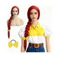 thumbnail image 1 of wonima44 QACCF Long Red Braided Wig with Yellow Bow Hair Accessory Cosplay Costume Women Wig, 1 of 1