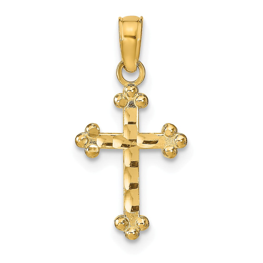 Jewels By Lux 14K Yellow Gold Diamond-cut Mini Cross with 3 Ball Tips High Polish Pendant 