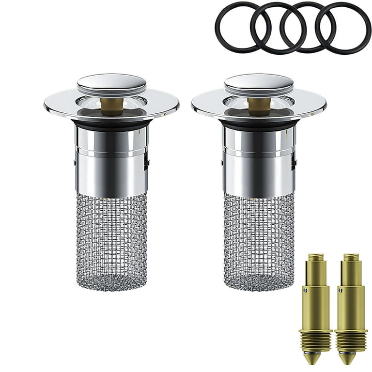 2Pcs Bathroom Sink Stopper Water Filter, Pop Up Sink Drain Filter with Removable Stainless Steel Filter Basket Hair Catcher for Bathroom Sink Stopper Replacement, Bathroom Sink Drain Strainer
