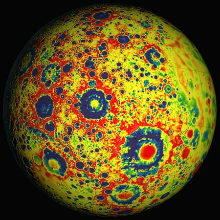 Free-air lunar gravity globe Rolled Canvas Art - Stocktrek Images (14 x