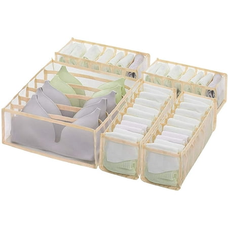 

Underwear Drawer Organizer Set- Foldable Underwear Storage Divider Boxes Includes 6/7/11 Cell Collapsible Closet Compartments for Socks Bras Ties Lingerie Scarves Organizing
