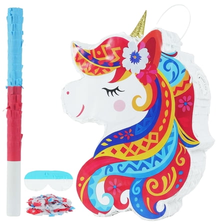 JBeeCtrl Unicorn Pinata Unicorn Party Supplies Pinata for Girls Boys Bundle with Blindfold and Bat Unicorn Theme Birthday Party Game Decorations（15.9"x12.2"x3.5"）