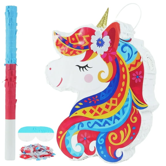 JBeeCtrl Unicorn Pinata Unicorn Party Supplies Pinata for Girls Boys Bundle with Blindfold and Bat Unicorn Theme Birthday Party Game Decorations（15.9"x12.2"x3.5"）