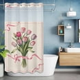 thumbnail image 6 of Pastoral Tulips No Hooks Shower Curtain with Snap-in Liner Bouquet of Flowers Pink Ribbon Retro Linen Shower Curtains for Bathroom, Waterproof, Easy Install, Washable 36"x78", 6 of 9