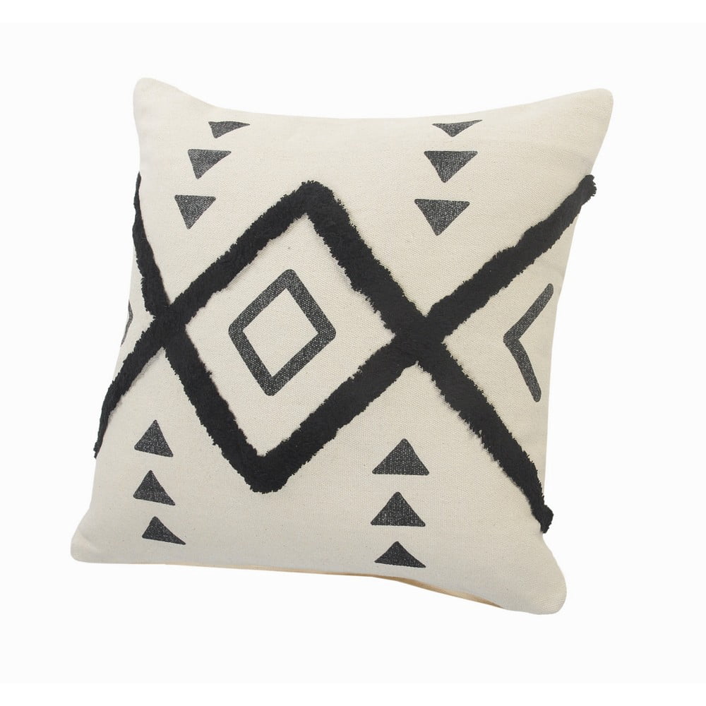 Ox Bay 20" x 20" Hand-Woven Cream/ Black Tribal Organic Cotton Pillow Cover