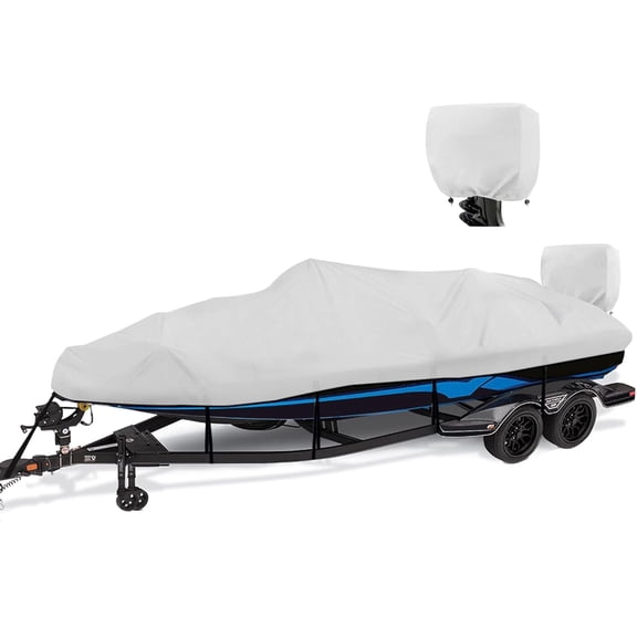 Agricasst 14-16FT Trailerable Boat Cover, 1200D Heavy Duty Waterproof Tarp Covers with Boat Motor Cover & 15 Adjustable Traps, Bass Boat Cover for V-Hull Fish Ski Pro-Style Fishing Runabout, Grey