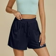 thumbnail image 5 of Bloomae Linen Shorts for Women Trendy Lightweight Smoked High Waisted Casual Summer Pull On Drawstring Beach Loost Fit Shorts with Pockets Navy L, 5 of 8