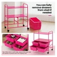 thumbnail image 6 of Rolling Storage Cart with 4 Drawers - Utility Cart on Wheels w/2 Shelves & Metal Frame, Paper Scrapbook File Organizer for Home Office School Classroom, Movable Art Cart (Pink), 6 of 8