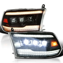 Spec-D Tuning Black Full LED Switchback Sequential Projector Headlights w/ Startup Animation Compatible with 2009-2019 Dodge Ram 1500, 2010-2019 Ram 2500/3500, Left   Right Pair Headlamps Assembly