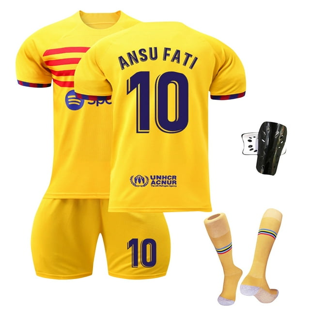 Camiseta de Futbol KEVCHE 2223 FC Barcelona Jersey 4 Piezas Set Niños Amarillo #10/16
