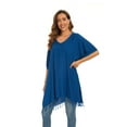 thumbnail image 4 of Beautybatik Teal blue Women Solid Tunic Blouse Kaftan V neck Loose Top Plus Size 4X, 4 of 6