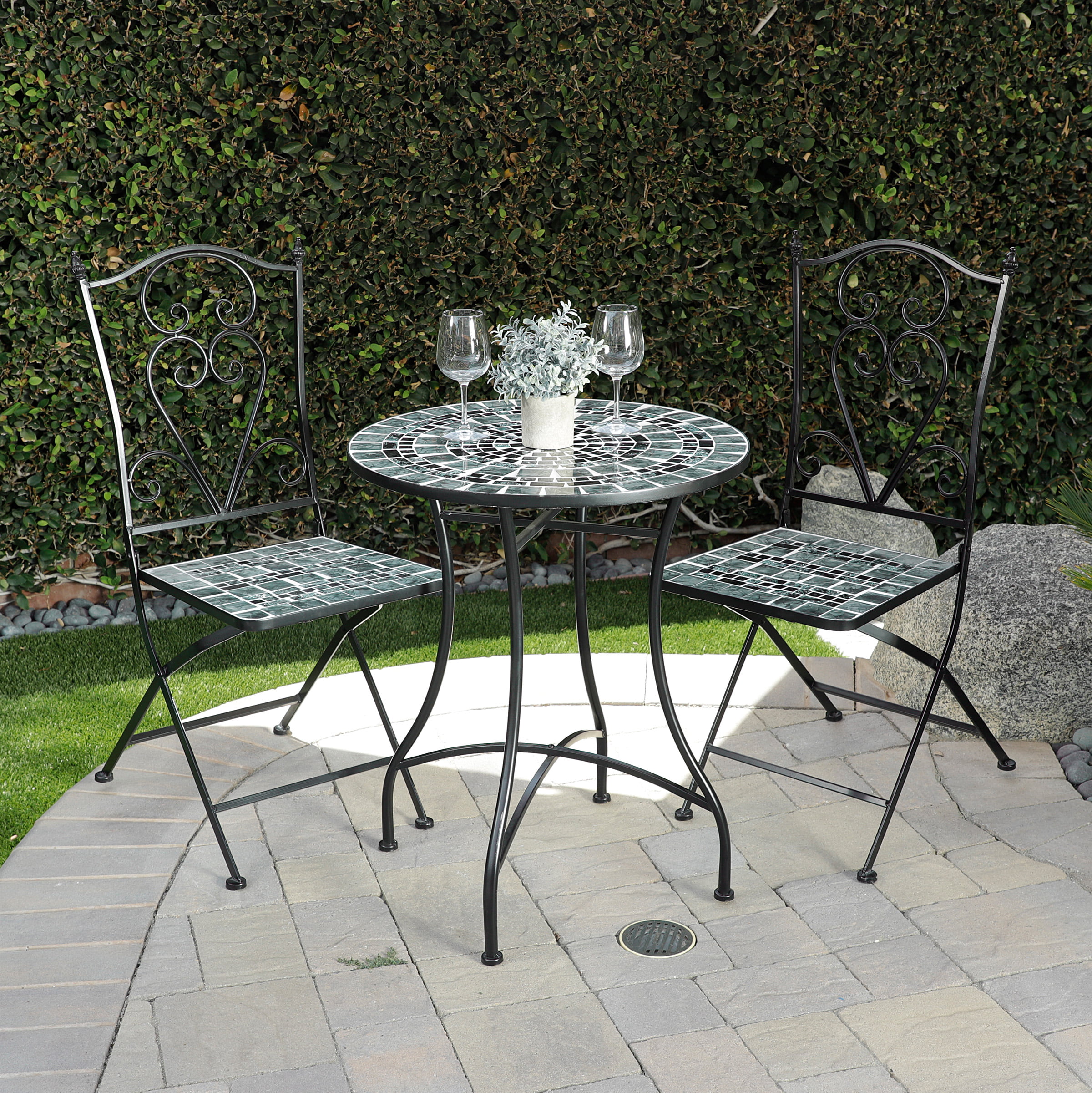 Bistro Patio set 3pc Folding Table/Chair Outdoor Furniture Wrought Iron CAFE set 