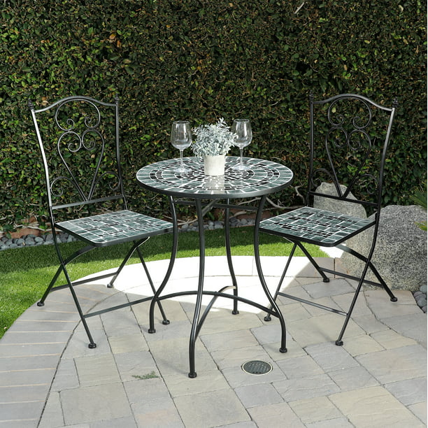 Alpine Outdoor Marbled Mosaic Bistro, Outdoor Metal Chairs And Table