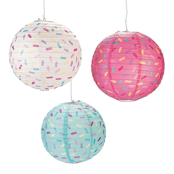 Fun Express Party Lanterns and Hanging Pom Poms, Paper Multicolor, 6 Count