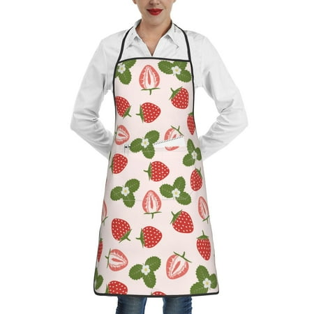 

Matuu Strawberries And Leaf for Adjustable Cooking Aprons for Women with Pockets Kitchen Aprons for Men Water and Oil Resistant