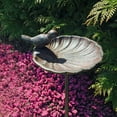thumbnail image 2 of Scallop Shell Garden Stake, Bird Feeder, Cast Iron, 3 Feet 2 1/2 Inches Tall, Rustic Garden Decoration, 2 of 6