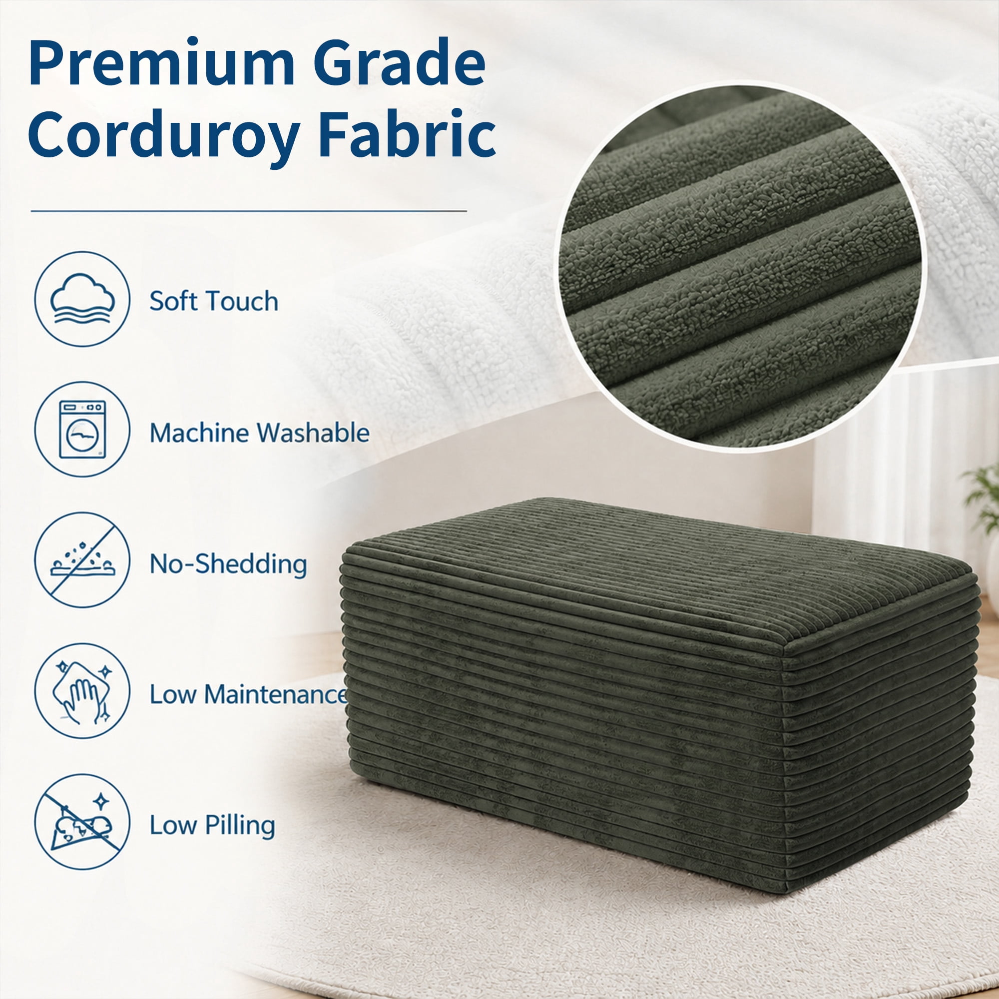 IDEALSOUL Corduroy Ottoman, Rectangle Ottoman Foot Rest for Couch, Oversized Modular Sectional Sofa Stool, Extra Seating & Coffee Table for Sofa, Cloud Foot Rest Foam Support, No Assembly Required