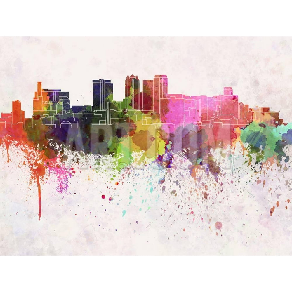 Birmingham Al Skyline in Watercolor Background Print Wall Art By