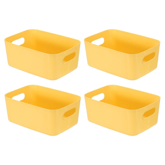 Uxcell 4-Pack Yellow Plastic Storage Bins, 9.6 x 6.6 x 3.9 Inch Pantry Organizer Bins and Storage Baskets with Handles for Kitchen Bathroom Home Office Cabinet Shelf Container