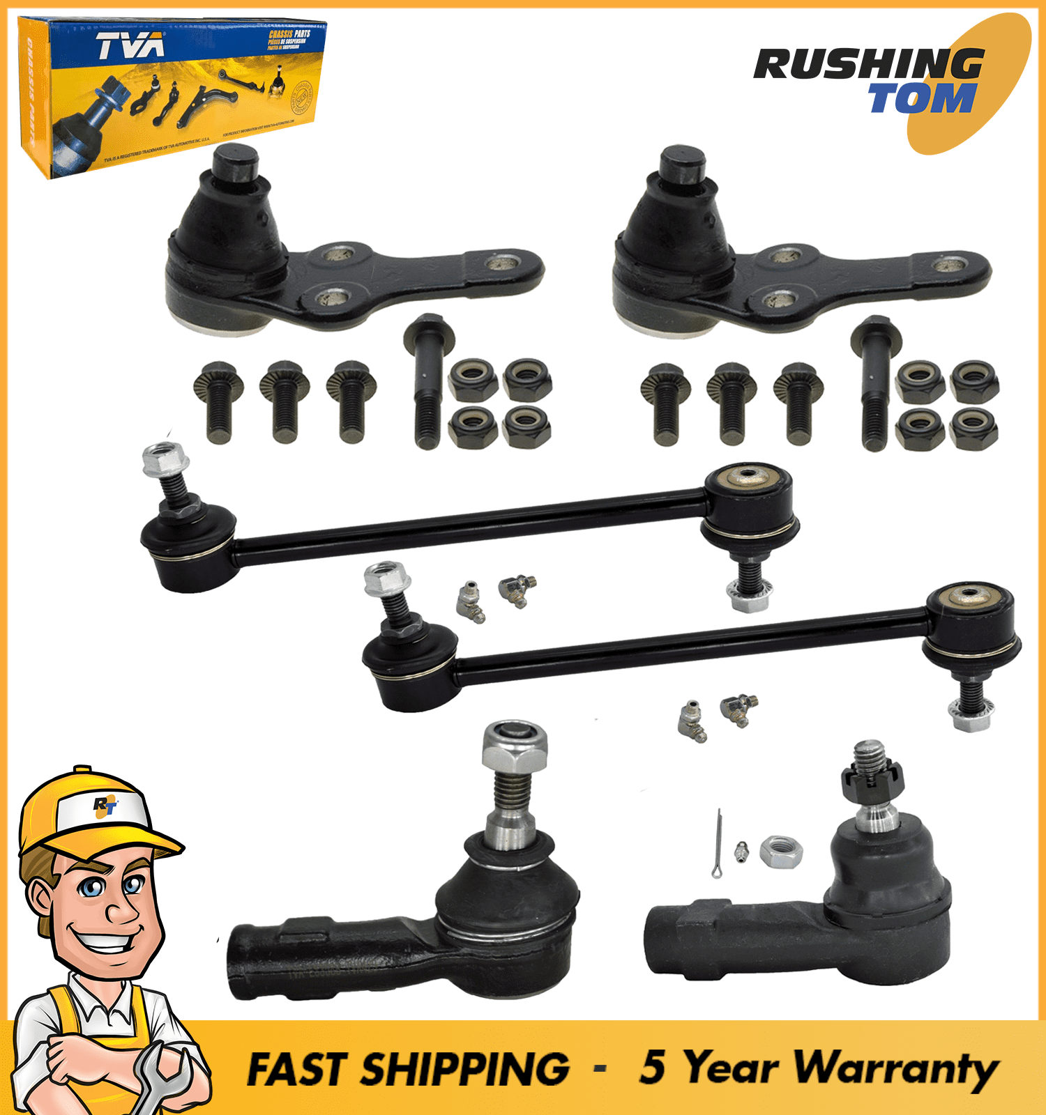 6 Pcs Set Lower Ball Joints Outer Tie Rods & Sway Bars Fits 0004 Ford