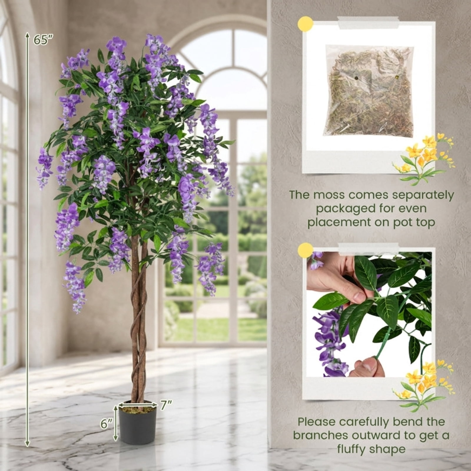 Vebreda Artificial Plant Decor, 5.5 FT Faux Wisteria Plant in Nursery Pot with Blooming Flowers, Vivid and Natural Appearance, Reliable Materials