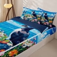 thumbnail image 3 of Castle Fairy Bright Anime Cliff Puffin Scene Zipper Twin Comforter Sets with Fitted Sheet and 2 Pillowcases,Wild Flower Sea Stack Rock Print Zipper Bedding Set,Sky Pink,Navy Blue Reversible,4-Piece, 3 of 6
