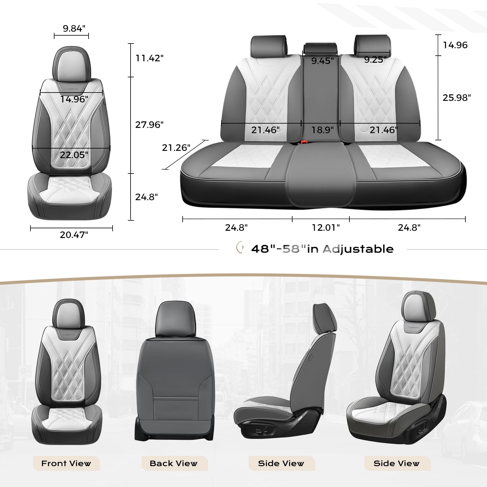 Coverado Front Covers For Cars, Waterproof Faux Leather Seat Protectors 2 Seats, Auto Cushions Universal Fit for Most Cars, Gray